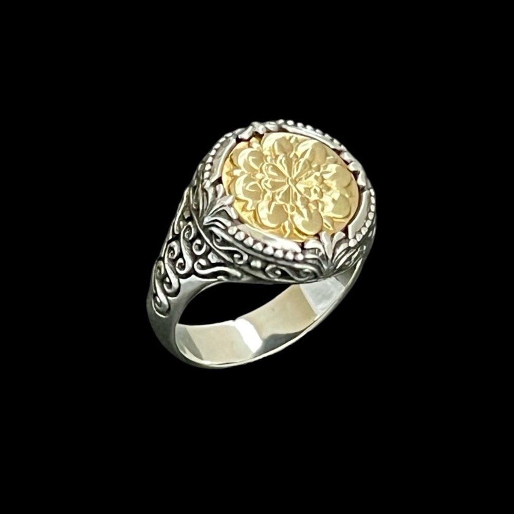 🔴SOLD🔴 Konstantino 18k gold and sterling silver filigree signet ring - Picture 2 of 15